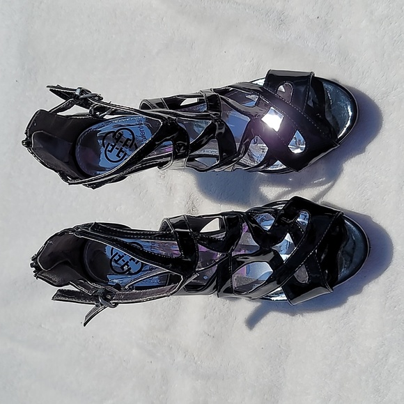 Daisy Fuentes 7.5 "carra" stiletto heels shiny black forefoot platform - Picture 2 of 13